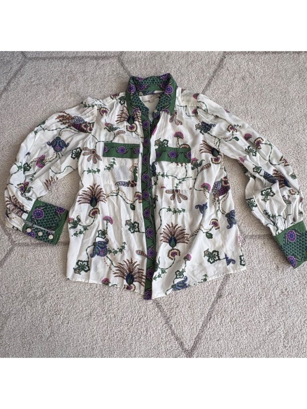 NWOT LOFT Petite Boho Floral Button Front Blouse Cottagecore Peasant Top XSP